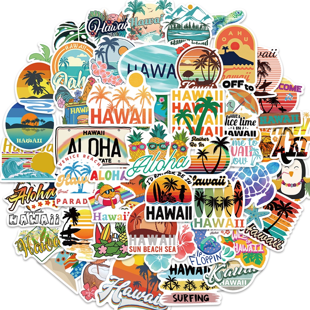 50pcs/set Hawaii Musim Panas Graffiti Stiker Gitar Note Koper DIY Tahan Air Dekorasi Stiker