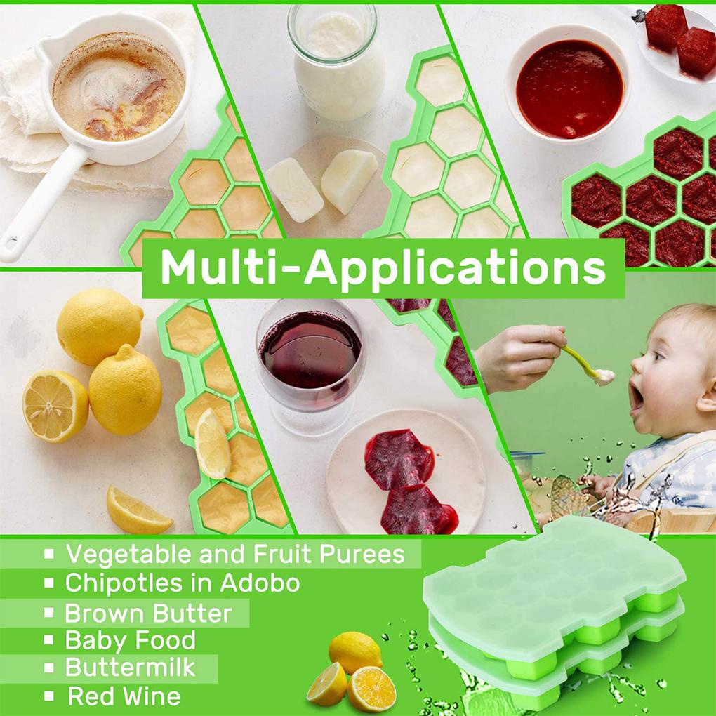 13 /37Kisi Cetakan Es Batu Anti Bocor Silikon Cube Maker Cetakan Pembuat Es Batu Hexagon Grids Ice Cube Tray Dengan Tutup