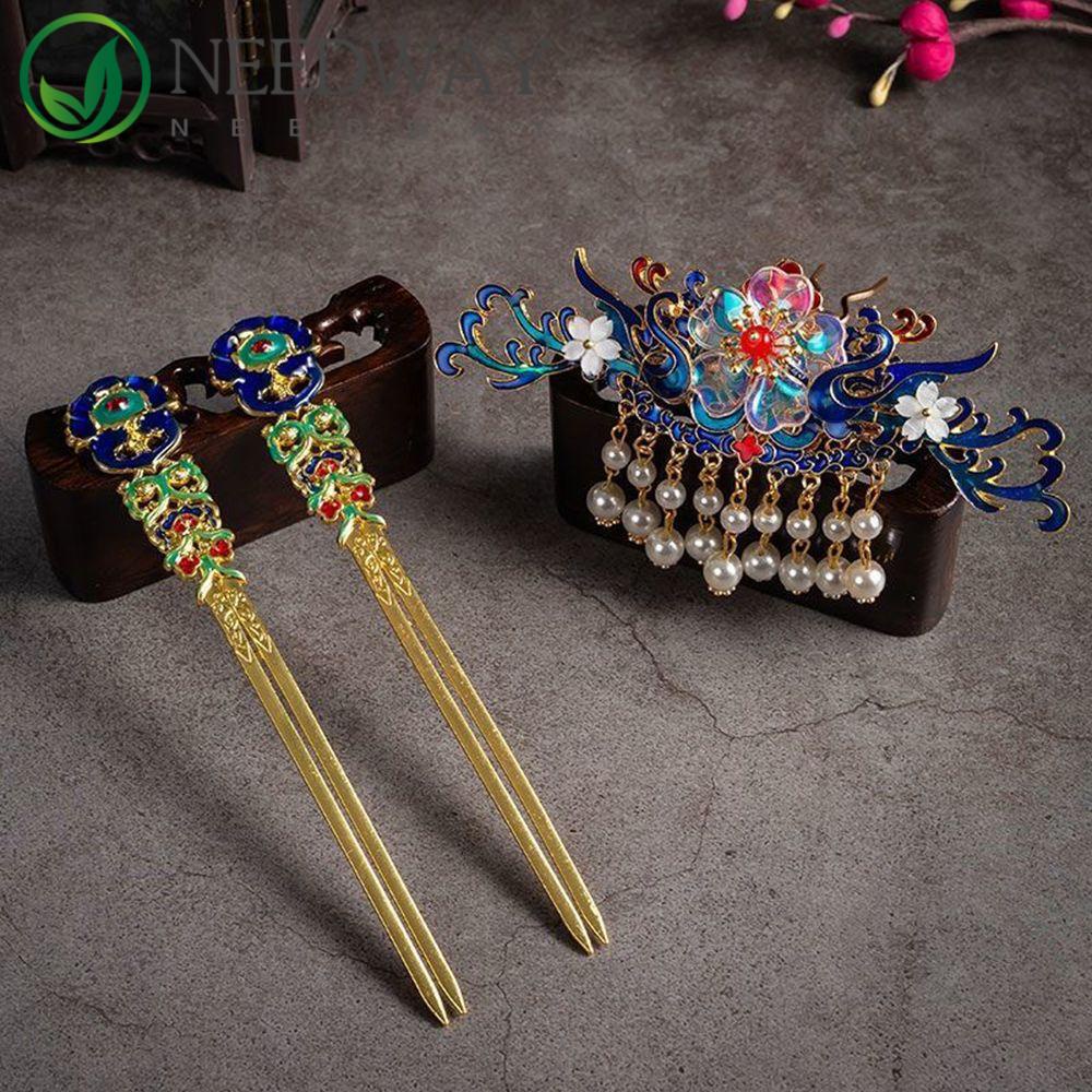 Needway   Hanfu Rambut Stik Elegan Simple Vintage Hair Disk Flower Gaya Kuno Wanita Gaya Cina Women Hair Fork