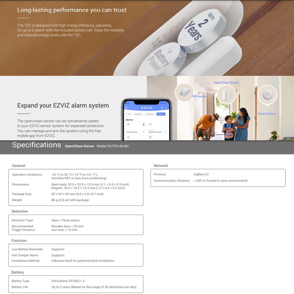 Ezviz T2C OPEN CLOSE Sensor Instant Alerts Stick And Peel Installation