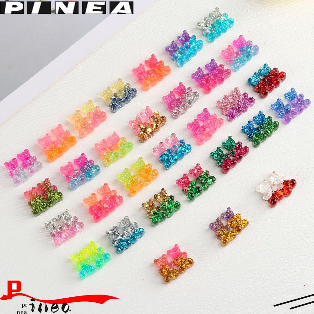 Nanas 1PCs Lucu Glitter Beruang Patch Temuan Kalung Dekorasi Gantungan Kunci Warna Resin Charms  ​