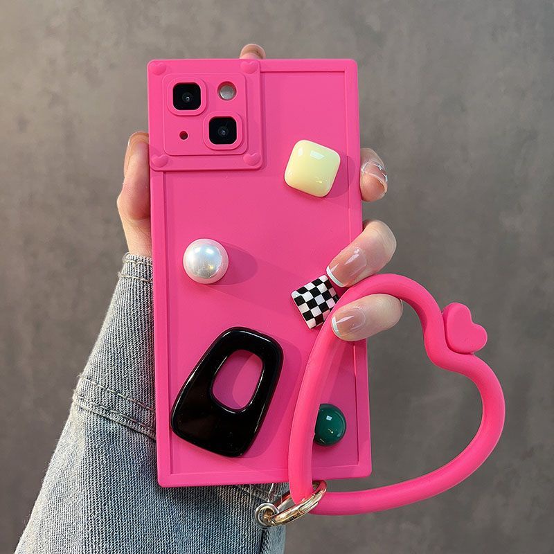 IPHONE Casing Ponsel Desain Bentuk Persegi Geometri Solid Kompatibel Dengan Iphone12 13 14 11 Pro Max X Xs Max Xr Dengan Aksesori Bentuk Hati