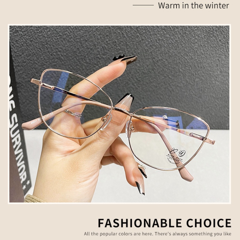 (YUZHU) Vintage Fashion Metal Cat Eye Eyeglasses Lensa Yang Dapat Diganti Kacamata Bingkai Kecil Untuk Wanita