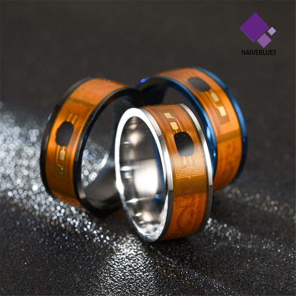 &lt; Naiveblues &gt; NFC Stainless Steel Ponsel Chip Tetes Minyak Ganda Naga Cincin Pintar