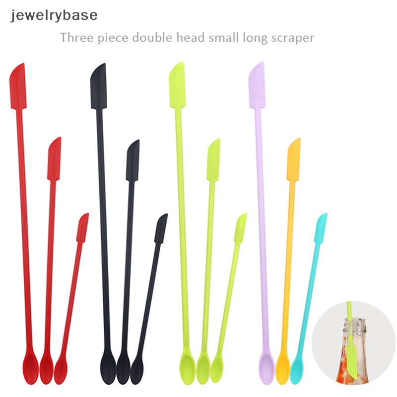 [jewelrybase] 3pcs Spatula Set Alat Silikon Spatula Mini Dual-Ended Scraper Beauty Dengan Sendok Butik