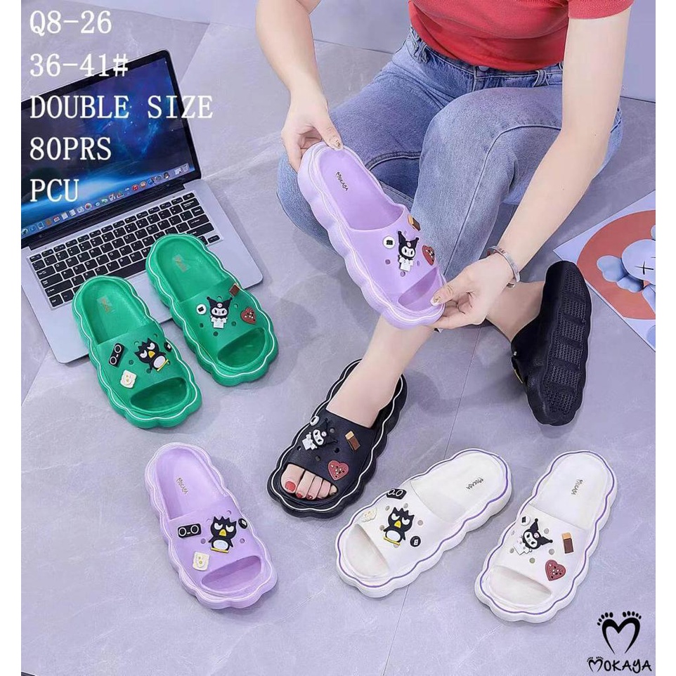 Sandal Slop Karet PCU Wanita Motif Awan Jibbitz Badtz Maru Import MKY RJLQ8-26 36-41