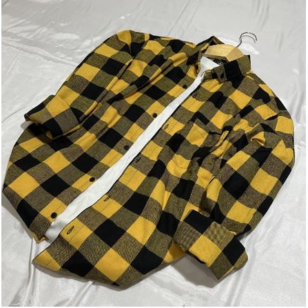 KEMEJA FLANEL PRIA DAN WANITA / UNISEX LENGAN PANJANG MOTIF KOTAK HITAM KUNING FLANEL IMPORT PREMIUM