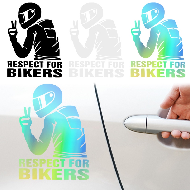 1pc 15 * 11cm Penghormatan BIKERS Motor Mobil Tahan Air Yang Dapat Dilepas Stiker Perekat Diri Reflektif Stiker Dekorasi