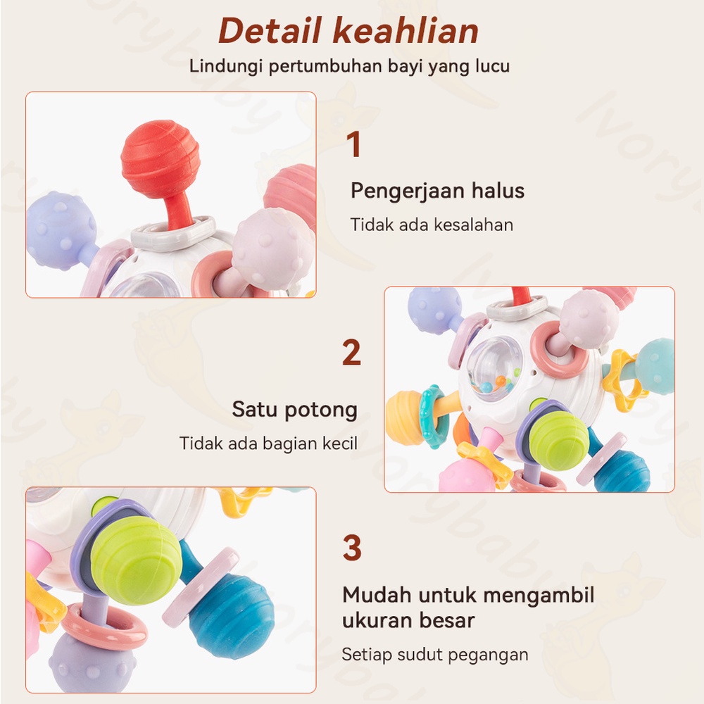 Ivorybaby Bola teether bayi silikon Mainan bola atomik putar Rattle teether bayi lembut