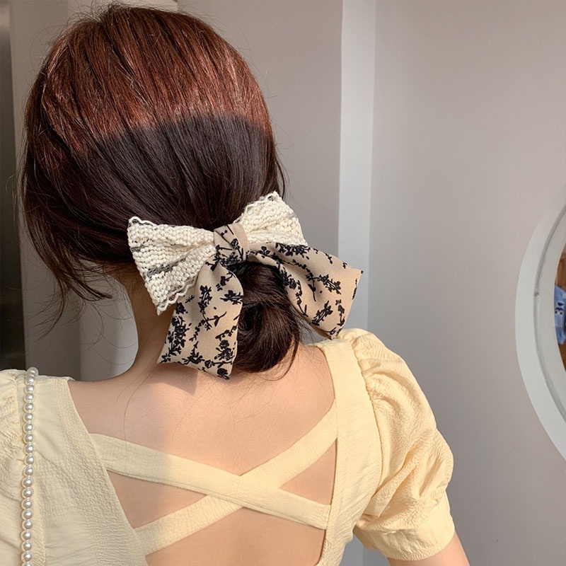 Renda Bunga Huruf Busur Jepit Rambut Gadis Besar Rambut Klip Elegan Temperamen Bulang - SG