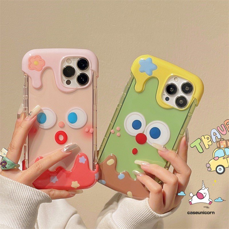 IPHONE Kartun Kreatif 3D Permen Es Krim Ponsel Case Kompatibel Untuk Iphone11 14 13 12 Pro Max7 8 Plus XR X XS Max 7Plus 8Plus Ekspresi Lucu Imut Shockproof Lembut Pasangan Cover