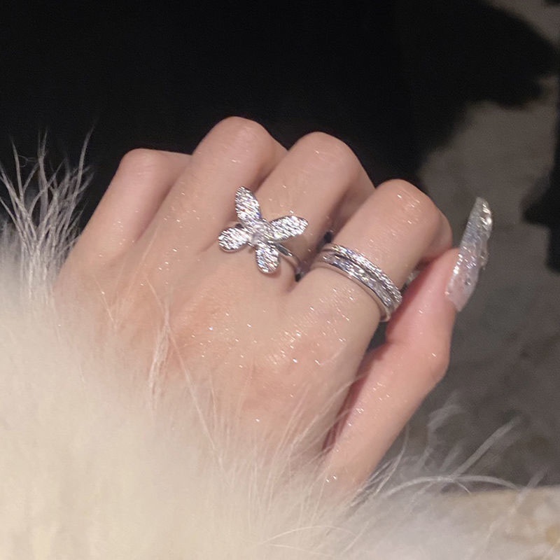 Cincin Pembukaan Geometris Kupu-Kupu Zircon Fashion Alloy Untuk Anak Perempuan