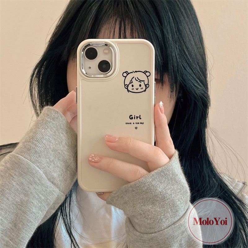 IPHONE Bingkai Lensa Logam Plating Mewah Kartun Lovers Case Kompatibel Untuk Iphone11 7 8 Plus 14 13 12 Pro MAX X XR XS MAX 7plus 8plus Pasangan Lucu Cowok Cewek Lembut Penutup Belakang