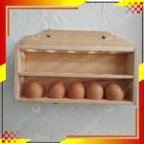 Tempat telur wadah telur kayu/ rak gantung/ rak bumbu/ rak telur murah praktis efektif