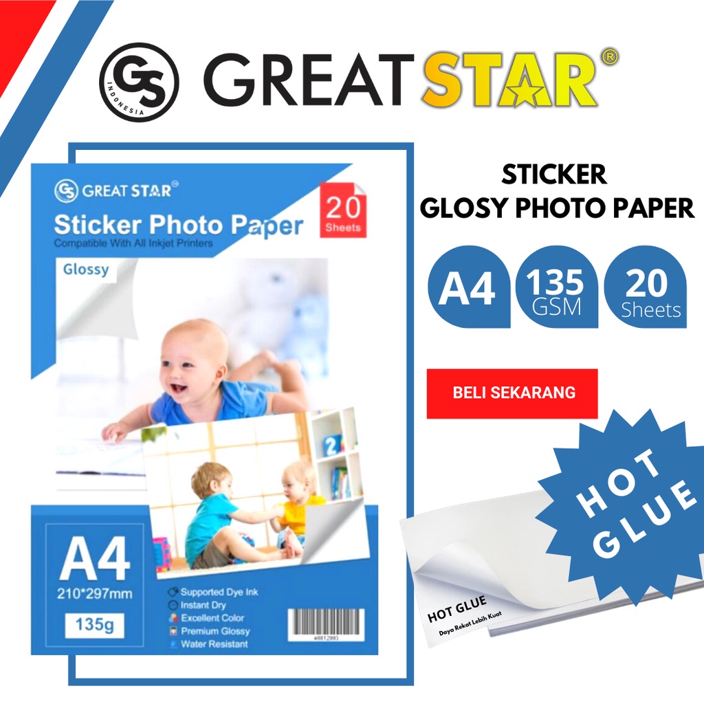 

STICKER KERTAS PHOTO GLOSY 135 GREAT STAR NEW !!! (HOT GLUE)
