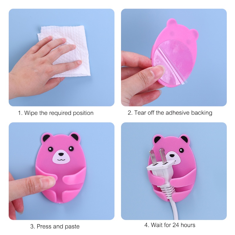 Self-adhesive Cartoon Hug Bear Power Plug Hook/Rak Gantung Penyimpanan Yang Dipasang Di Dinding/Kait Penyimpanan Hemat Ruang Rumah Tangga