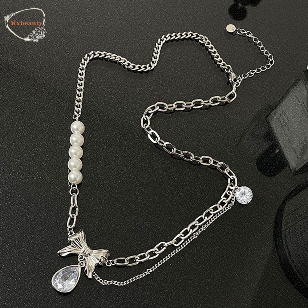 Mxbeauty Wanita Kalung Kepribadian Kreatif Patchwork Hadiah Baja Titanium Fashion Desain Mutiara Choker