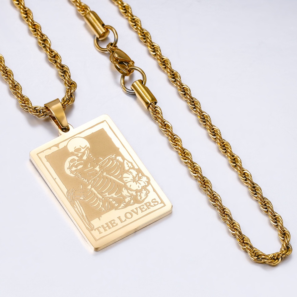 [X C Kalung] Emas &amp; Perak Baru Hip-hop Punk Retro Pasangan Dan Kekasih Baja Titanium Liontin Anti Karat Kalung Untuk Pria Dan Wanita Hadiah Liburan Perhiasan