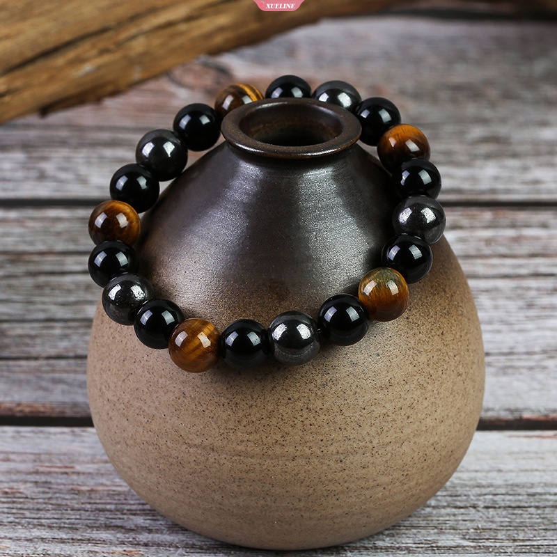 Natural Black Obsidian Hematite Tiger Eye Bead Gelang Pria Ada Perlindungan Kesehatan Magnetik Wanita Jiwa Perhiasan Baru [ZXL]