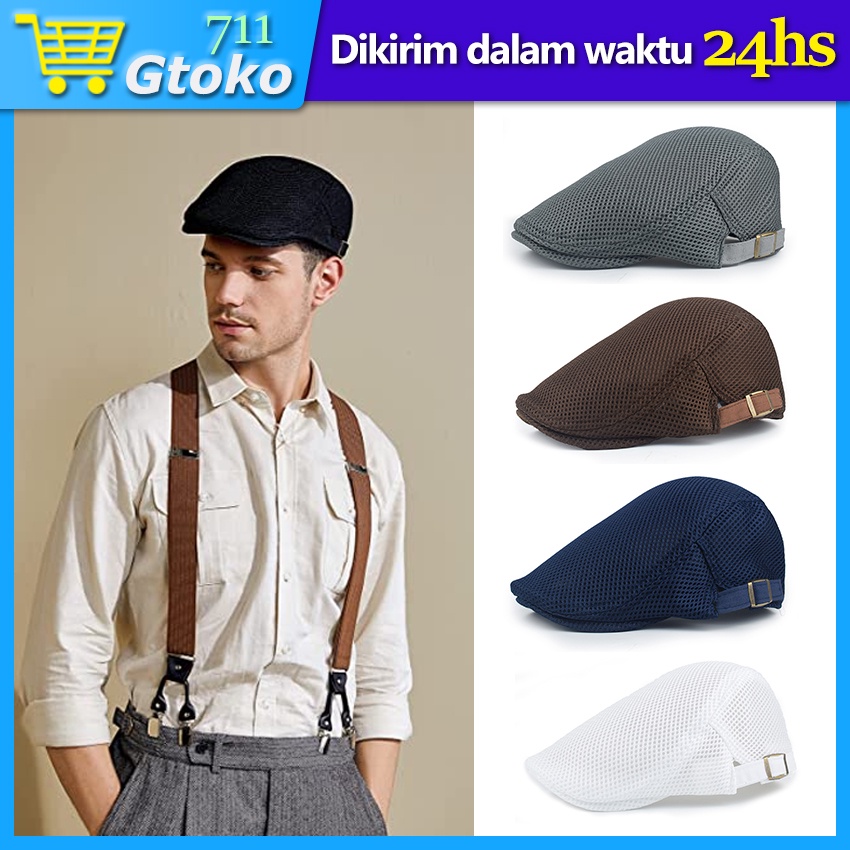 Topi Baret Pria Dewasa Topi Pelukis Retro Vintage Topi Baret Laki Golf Caps Bahan Mesh Breathable
