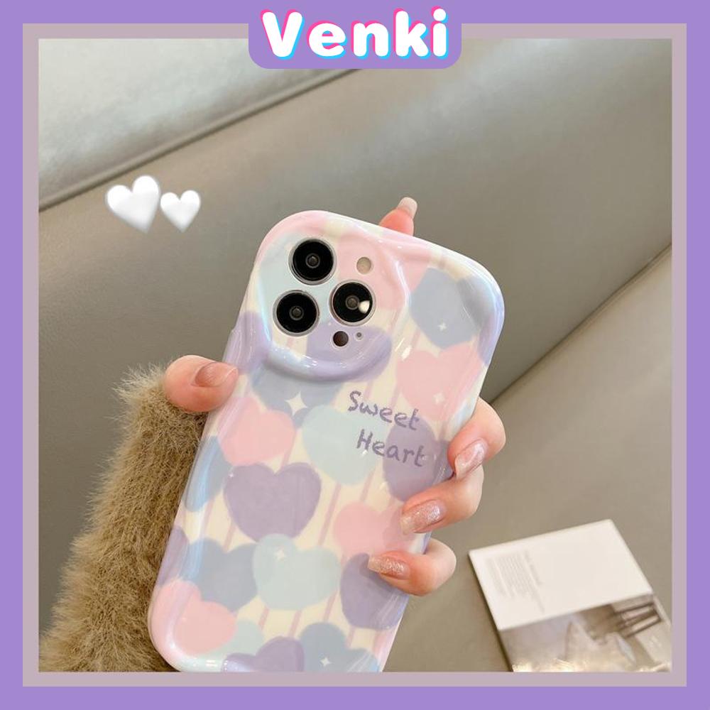 VENKI - For iPhone 11 Phone Case Curved Edge Wave Case Glossy Black TPU Airbag Shockproof Camera Case Pink Blue Heart Compatible with iPhone 14 13 Pro max 12 Pro Max xr xs max 7 8