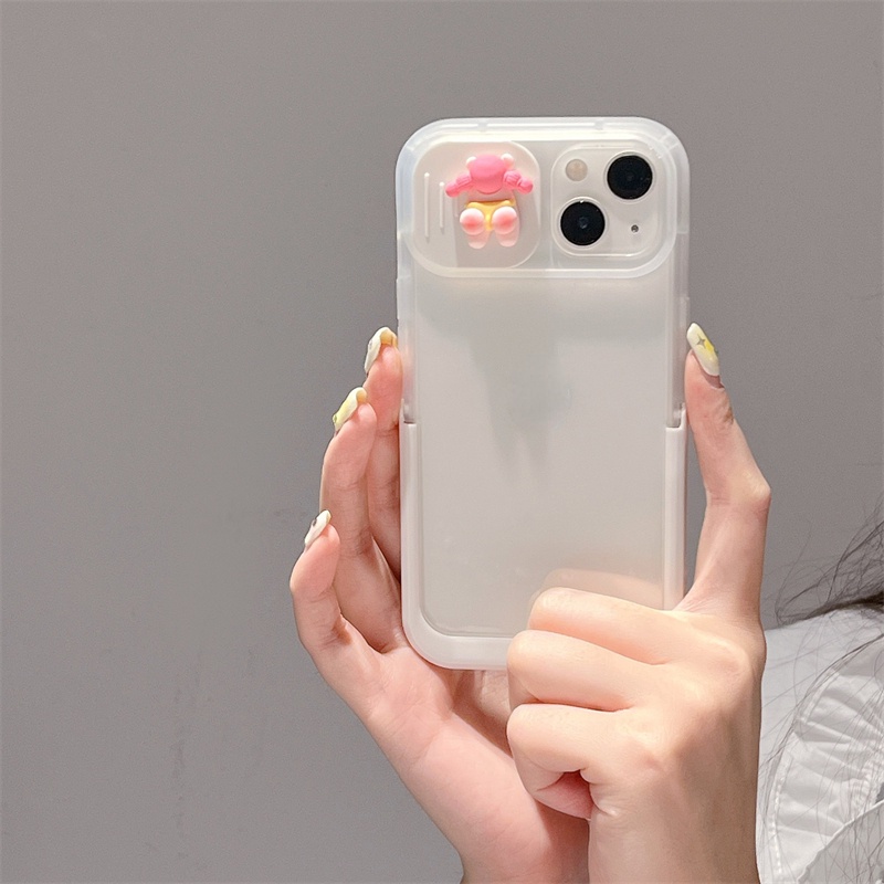 IPHONE Casing Ponsel Jendela Sliding PP Kartun Cocok Untuk Iphone14 13 12 11 Pro X XS Max XR 14Plus Full Set Dari Soft Case Bracket Transparan