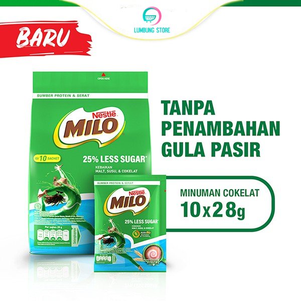 

NESTLE MILO Less Sugar Susu Cokelat Rendah Gula isi Sachet 10 x 28g