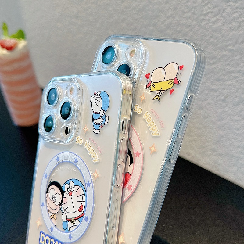 IPHONE Untuk Iphone14 13 12 11 Pro Max Kartun Crayon Shin-chan Cute Doraemon Transparan Perlindungan Hisap Magnetik soft Case