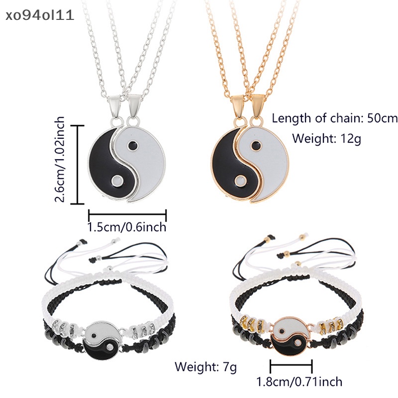 Xo 2 Pcs Tai Chi Yin Yang Pasangan Gelang Kalung Set Liontin Adjustable Kepang Rantai Gelang Yang Sesuai Dengan Kekasih Gelang Choker OL