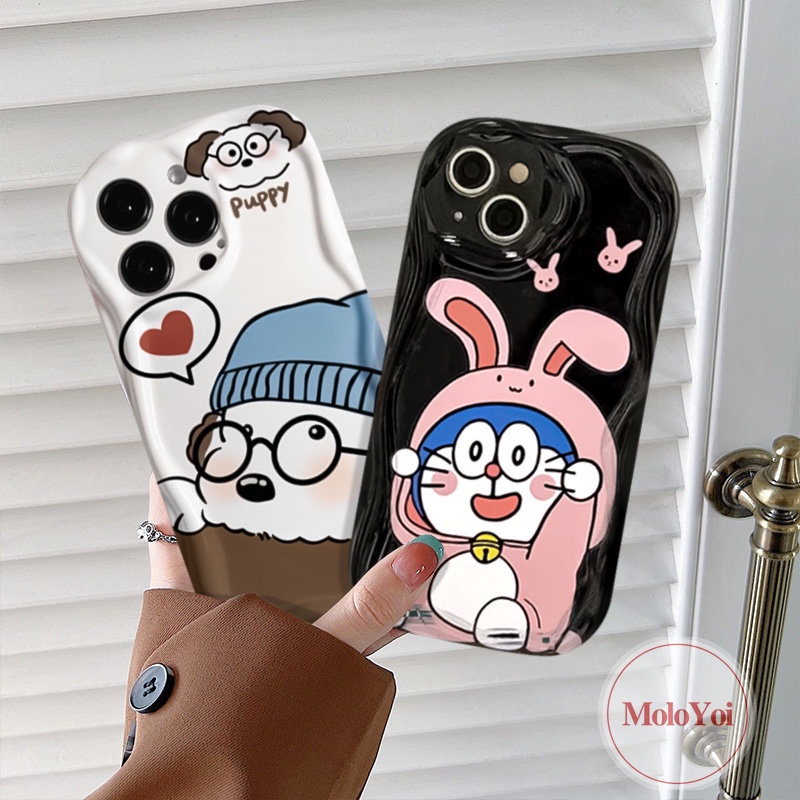 Cute Puppy Soft Tpu Couple Back Case Kompatibel Untuk iPhone XR XS X Max 8Plus 7 6s 8 6 Plus 11 14 13 12 Pro Max 7Plus SE 2020 Kartun Lucu Doraemon Kelinci Ponsel Cover