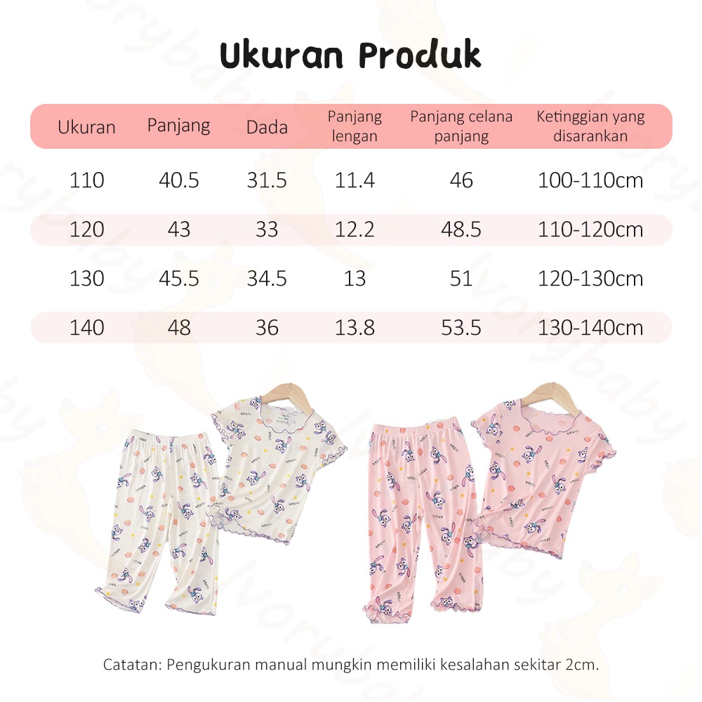 Ivorybaby Set baju tidur anak perempuan Piyama setelan anak import Baju tidur piyama anak kelinci