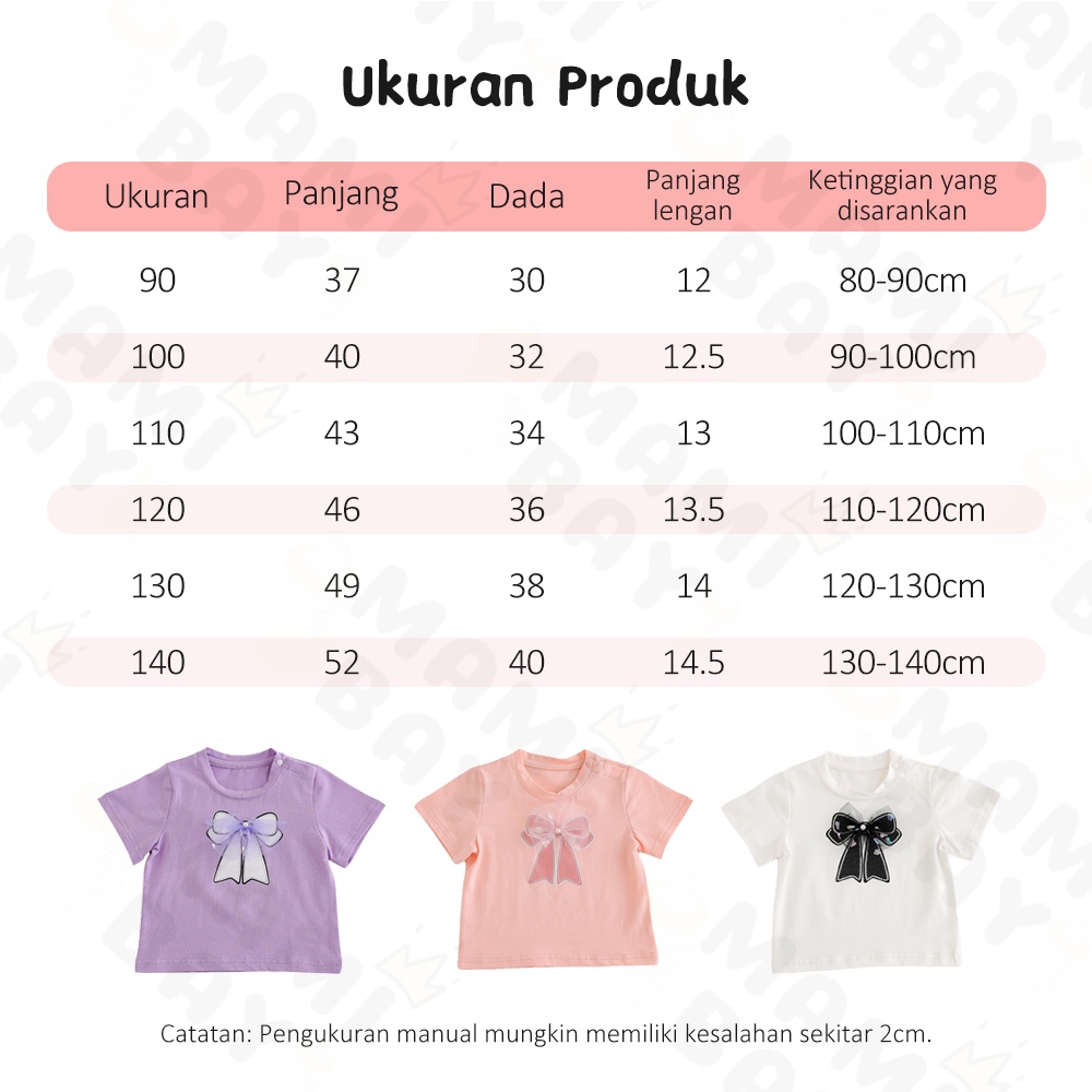 OKEYI baju anak bayi motif dasi kupu-kupu kaos anak perempuan lucu