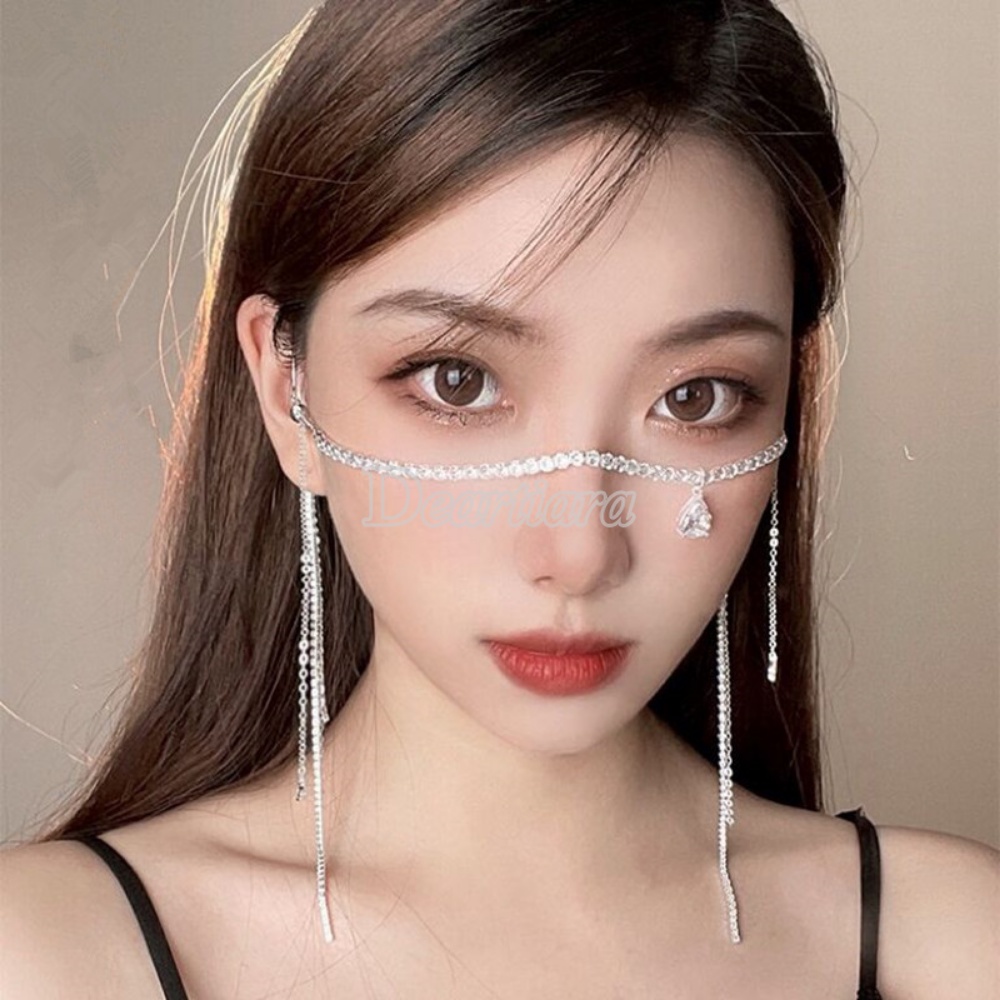 Fashion Berlian Imitasi Rantai Telinga Gantungan Wajah Rantai Net Merah Vintage Hanfu Aksesoris Ear Hanger