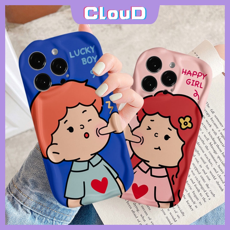 Pasangan Case Untuk Realme C35 C11 C25Y C20 C33 C12 C31 C30 C15 C21 C25 C55 5 9i 5i 7i 6i 5s C21Y C25s C20A C3 C17 Lembut 3D Bergelombang Melengkung Tepi Kartun Lucu Beruntung Anak Laki-Laki Perempuan Kekasih Cover