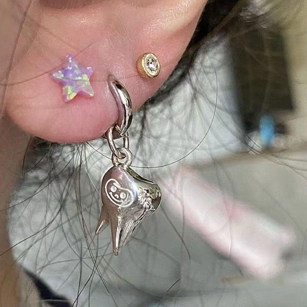 Needway   Pentagram Bintang Stud Anting-Anting Segar Manis Kepribadian Hoop Earring Wanita Perhiasan Pesta Korea Anting Temperamen Zirkon Peri Telinga Tulang Kuku