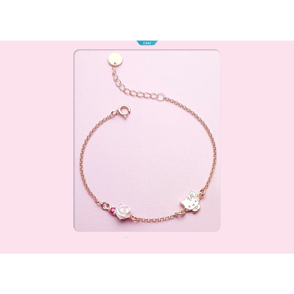 Sanrio Perhiasan Fashion Elegan HelloKitty Rose925 Sterling Silver Gelang Rose Gold Ringan Aksesoris Sehari-Hari Gelang [ZK]