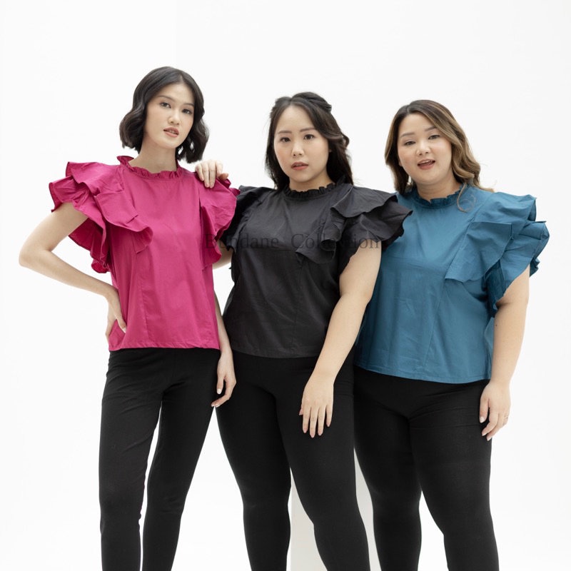 Bonita Blouse/ Atasan Wanita Lengan Pendek Layer Rempel / Atasan Wanita Import Ready Big Size To XXX