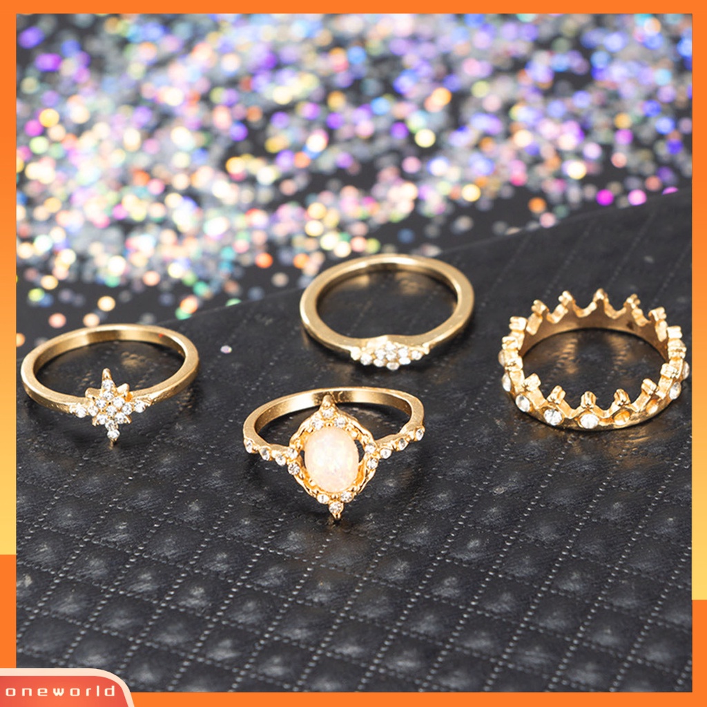 [ONE] 13pcs/set Cincin Fashion Berlian Imitasi Bersinar Mahkota Bulan Bintang Knuckle Ring Untuk Pesta