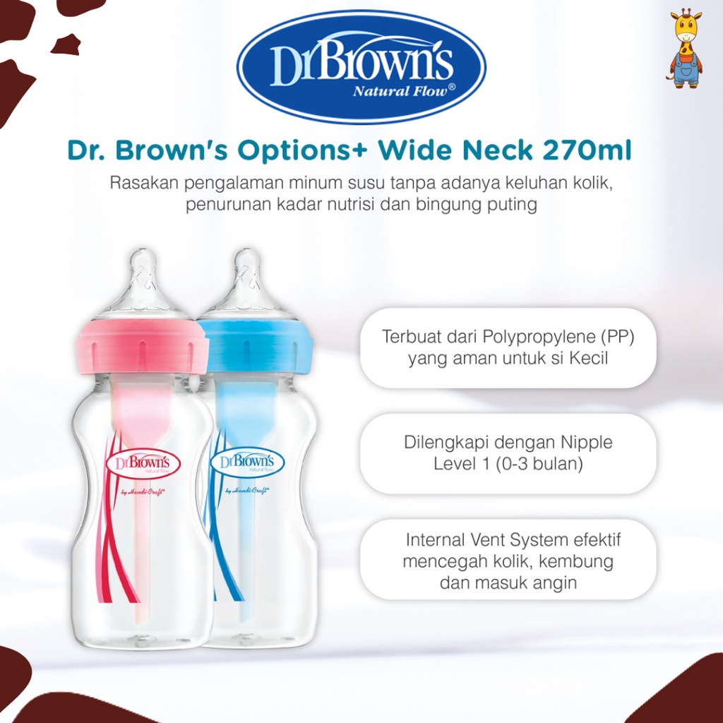 Dr.Brown's 9oz / 270ml PP Wide-Neck &quot;Options+&quot; Baby bottle, 1- Pack / Botol Susu