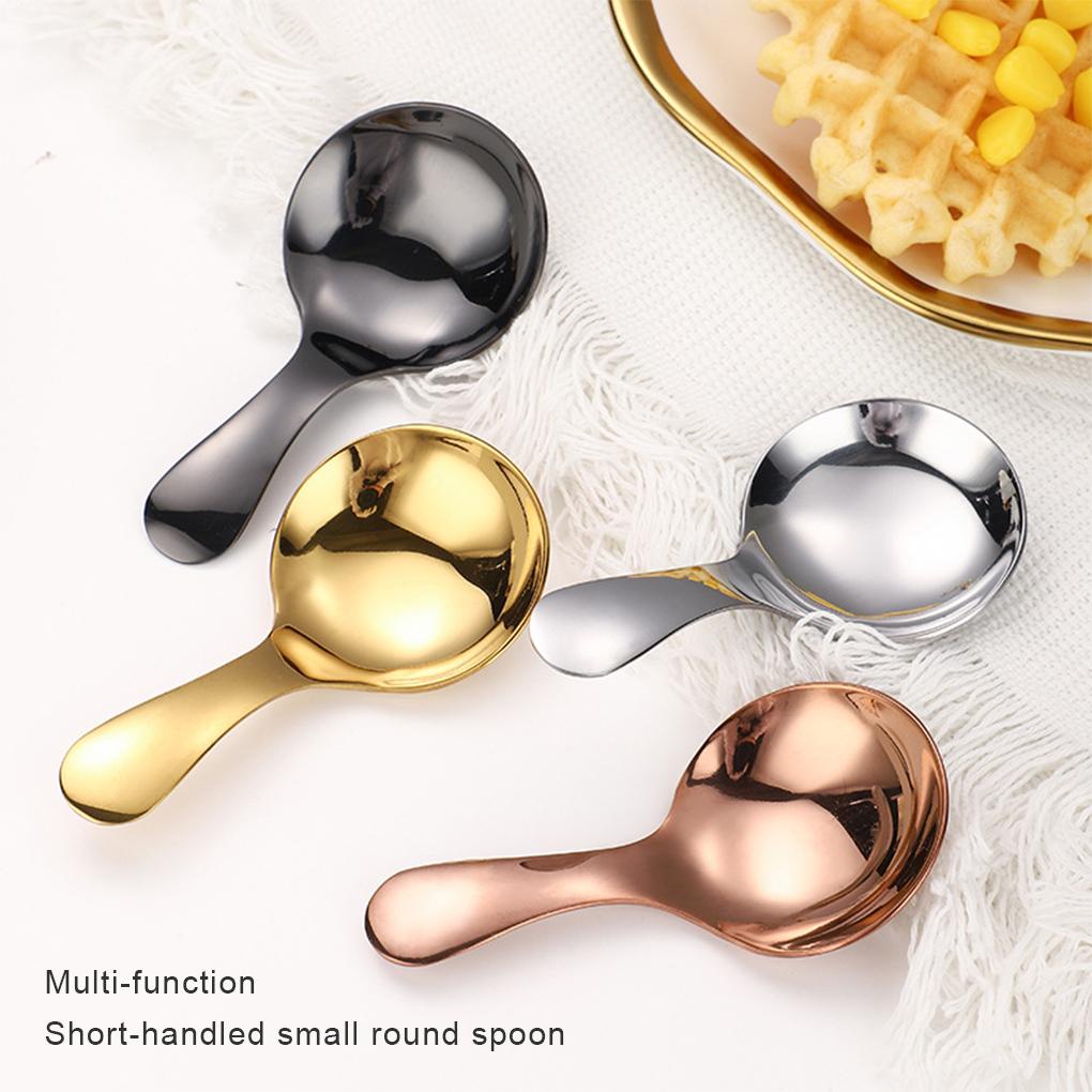 Sendok Teh Stainless Steel Mini Halus Ujung Bulat Reusable Pengganti Bubuk Kue Puding Soup Spoon Spoon Spoon Sendok Garpu