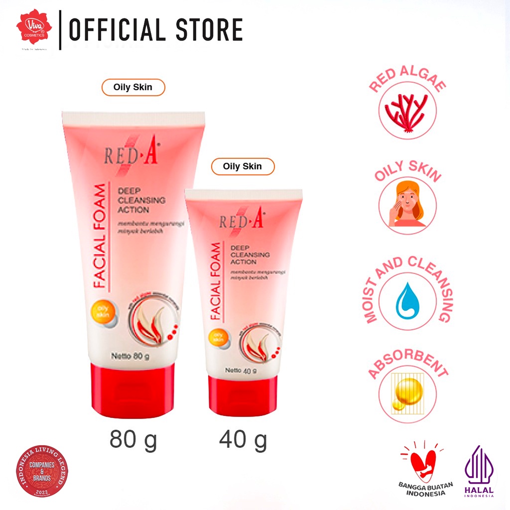 Red-A Facial Foam for Oily Skin with Oil Absorbent &amp; Red Algae Extract (tersedia 40 Gr &amp; 80 Gr)