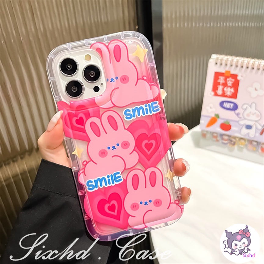 Oppo A57 A17 A77s A78 A54 A16 A15 A12 A76 A74 A3s A5s A53 A33 A32 A7 A5 A9 A96 A95 A94 A92 A52 F11 Reno 8T 6Z Cute Pink Love Rabbit AirBag Case Soft Cover Pelindung