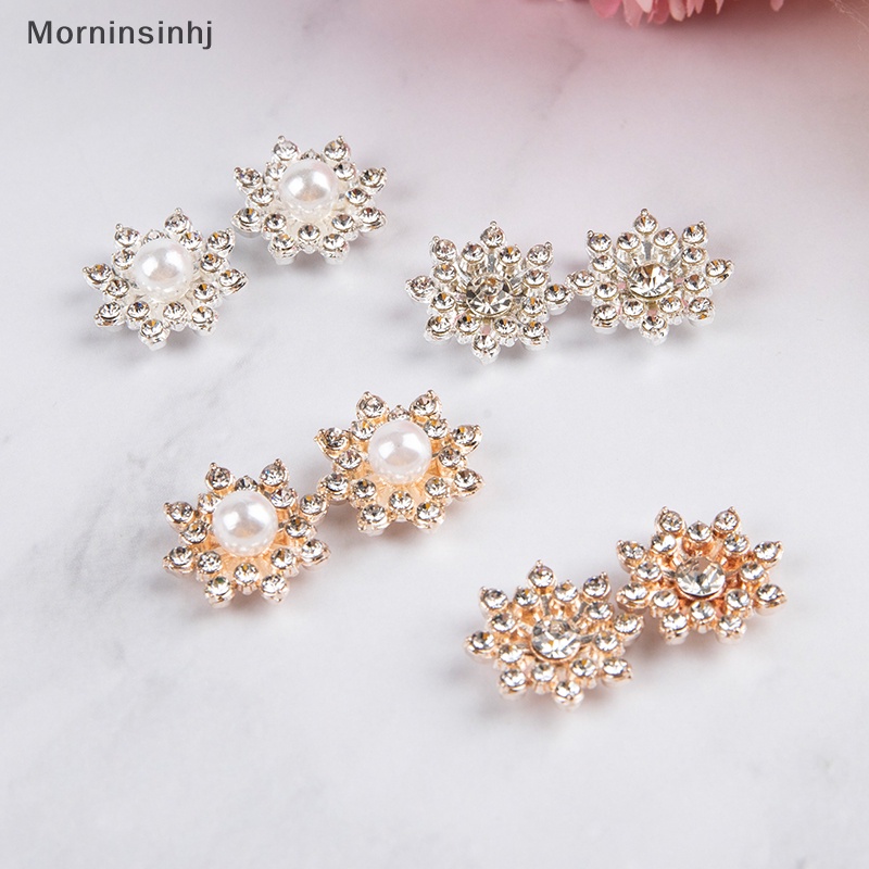 Mornin 10pcs Kancing Berlian Imitasi Snowflake Pearl Strass Untuk Aksesori Pakaian Kerajinan DIY id