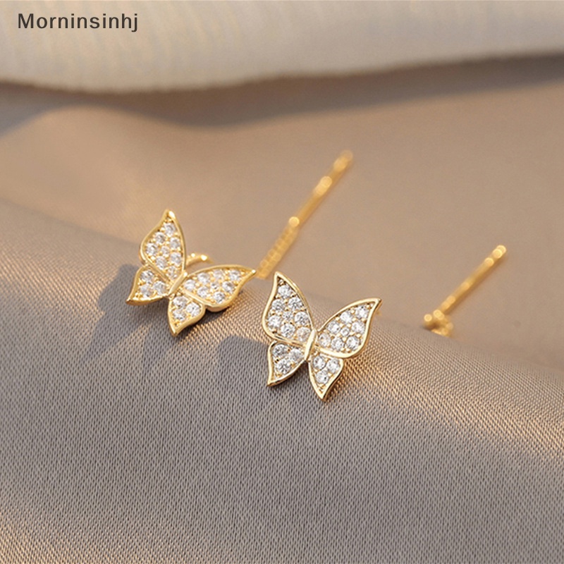 Mornin 1pasang S925 Ins Gadis Kupu-Kupu Anting Indah Zirkon Kristal Earings id Baru