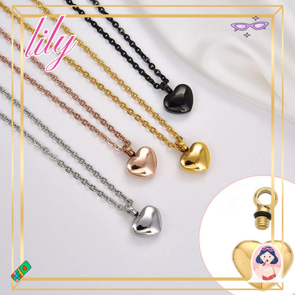 Kalung Hati LILY Warna Hitam Untuk Wanita Gadis Memeory Necklace Jewelry Gift316Stainless Steel