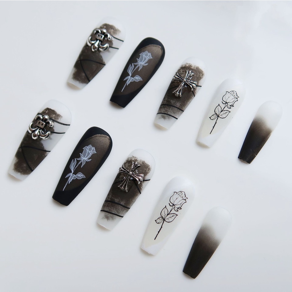 X61 24 Pcs DIY Kuku Palsu French Cool Finger Nail Art Stiker Kuku Palsu