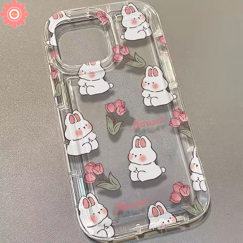 Casing Bunga Tulip Kartun Kelinci Beruang Kecil Lucu Untuk Redmi Note11 9 10s 8 11s 10 10 Pro Max Redmi 12C 9T 10 9 9A 9C NFC A1 10A POCO F4 Airbag Shockproof Transparan Soft Case