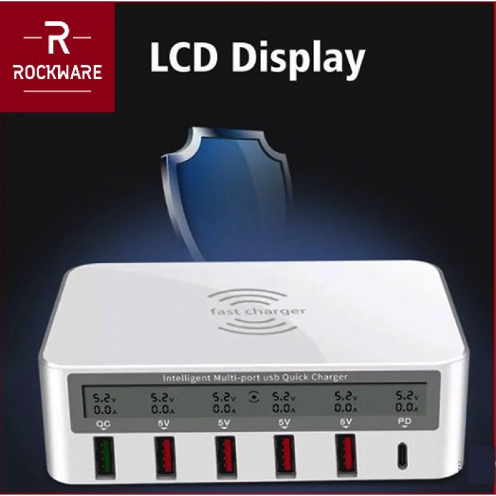 ROCKWARE WLX-818F - 5 Fast Charging USB and 1 USB Type-C LED Display