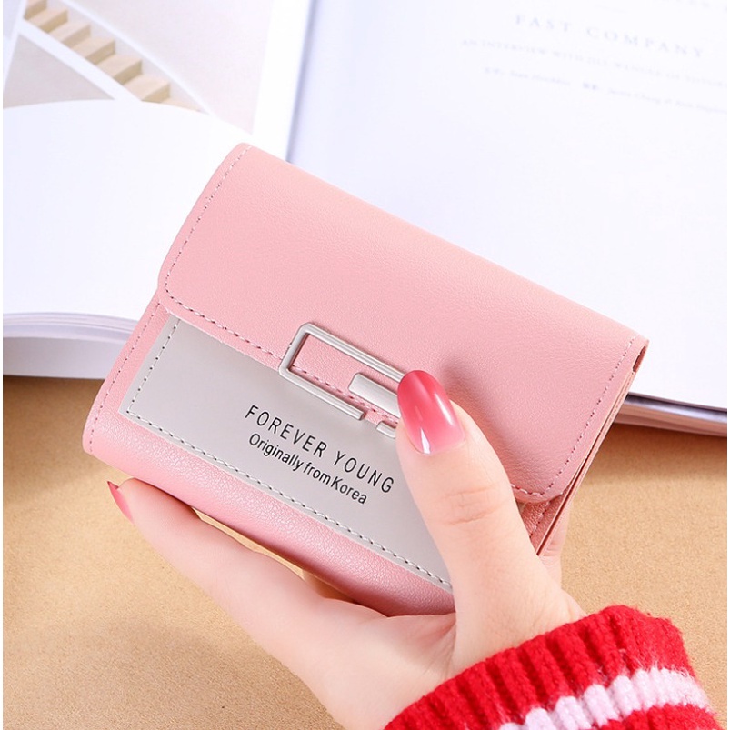 FINOM Alicia - Dompet Mini Lipat Wanita Motif Polos Trendi
