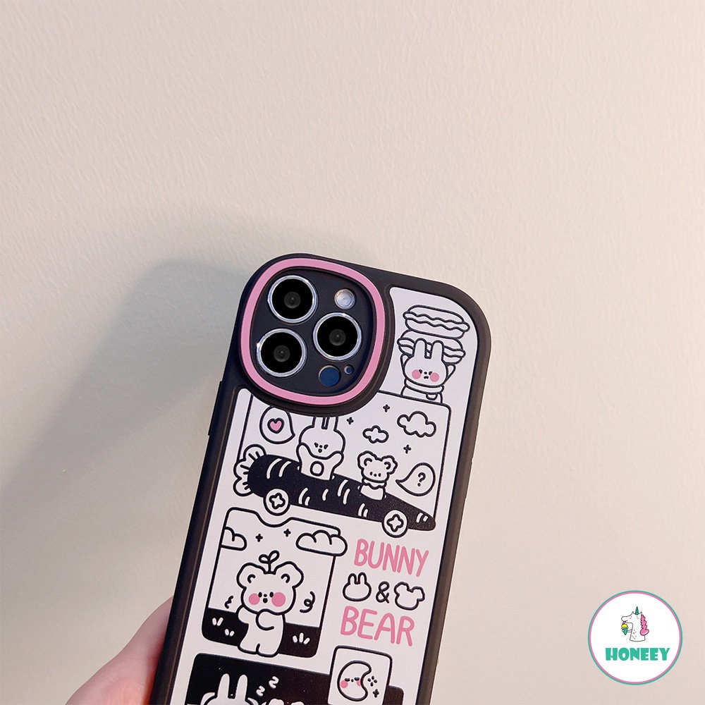 Casing Ponsel Ilustrasi Kelinci Beruang Lucu Untuk iPhone 14 Pro Max13 12 11 Pro Max XS XR 7 8 Plus Graffiti Warna-Warni Lembut TPU Shockproof Penutup Belakang